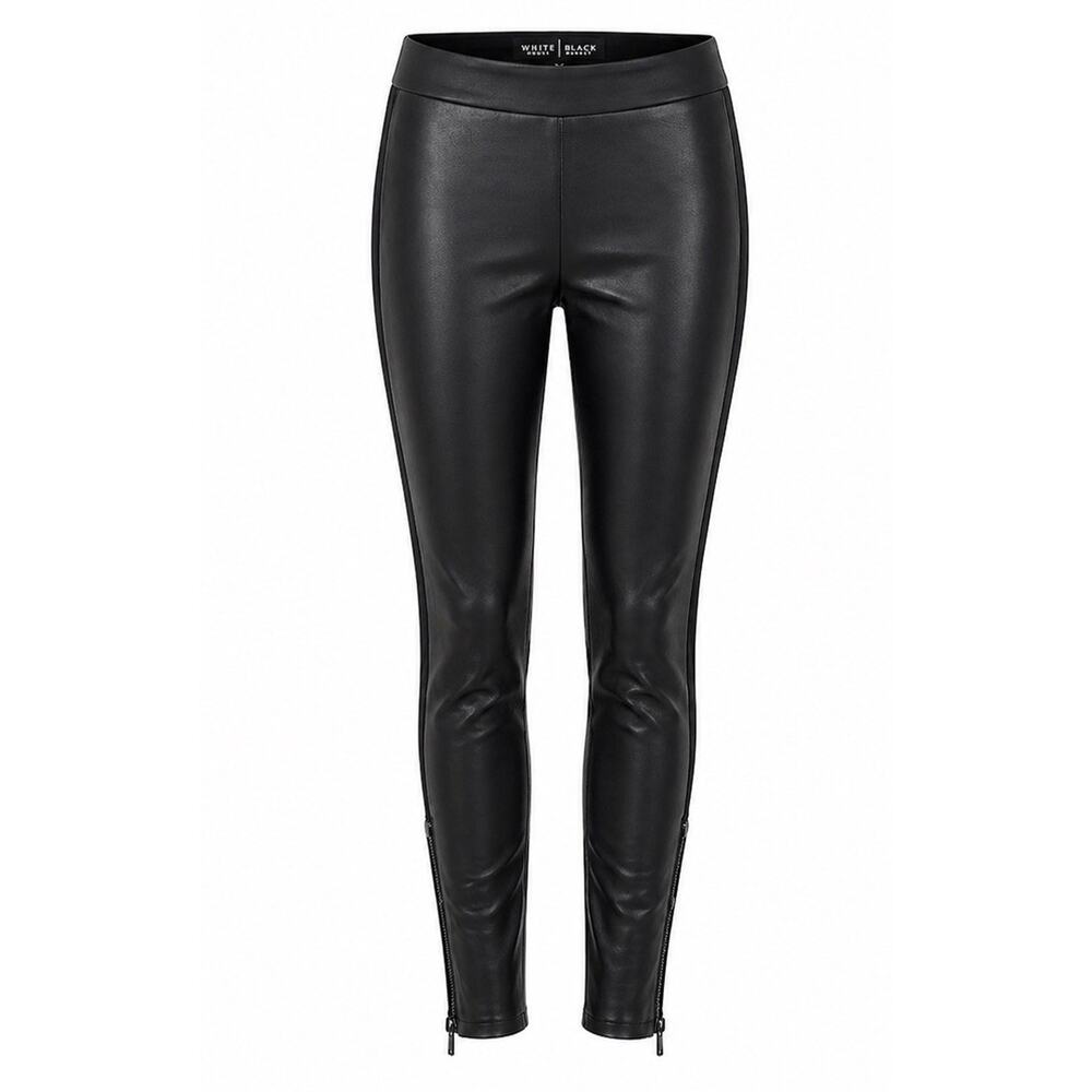 White House Black Market Black Leather Skinny Pants Women Size 6 Zip Ankle